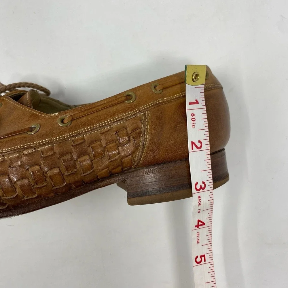 Florsheim Royal Imperial Mens 7.5D Woven Brown Leather‎ Lace Up Made In USA